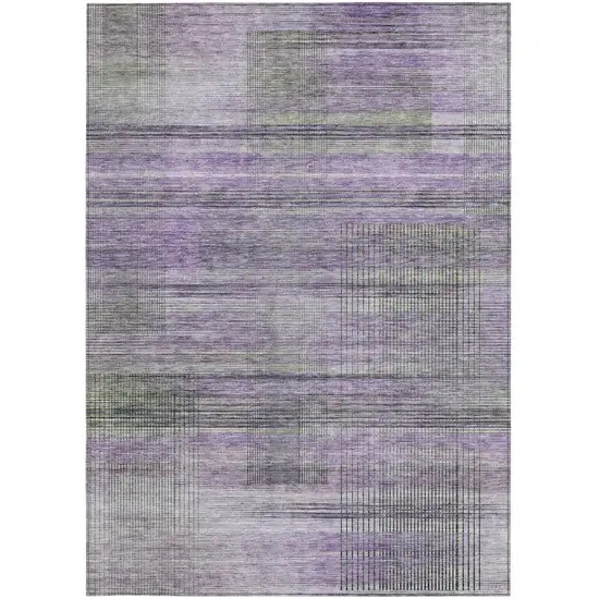 Purple Lavender And Gray Striped Washable Indoor Outdoor Area Rug Photo 7