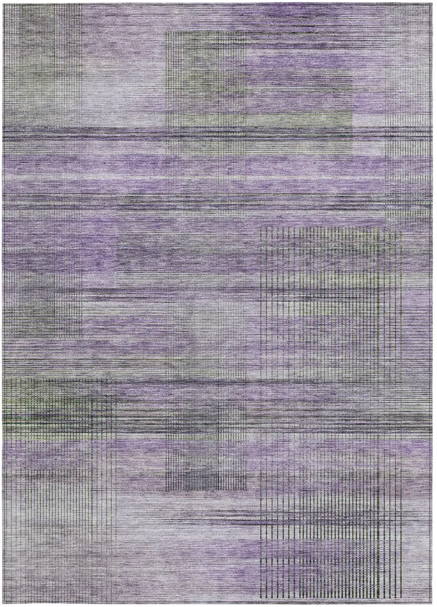 Purple Lavender And Gray Striped Washable Indoor Outdoor Area Rug Photo 7