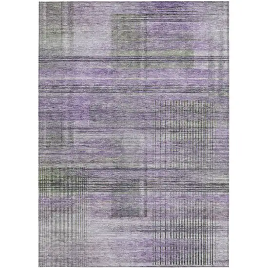 Purple Lavender And Gray Striped Washable Indoor Outdoor Area Rug Photo 7