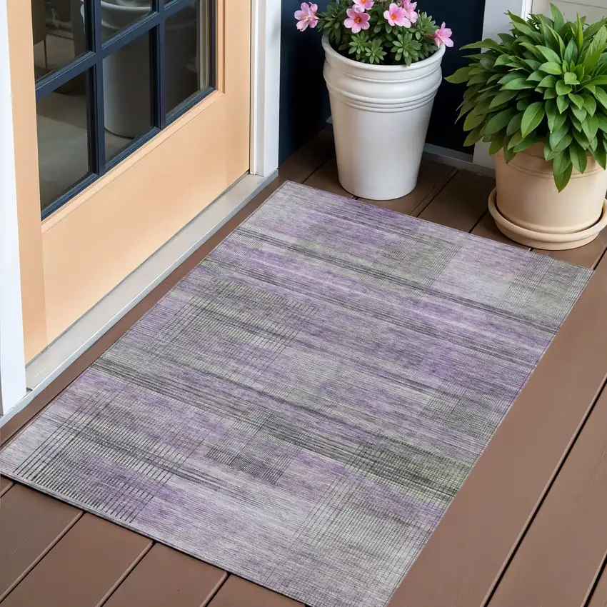 Purple Lavender And Gray Striped Washable Indoor Outdoor Area Rug Photo 1
