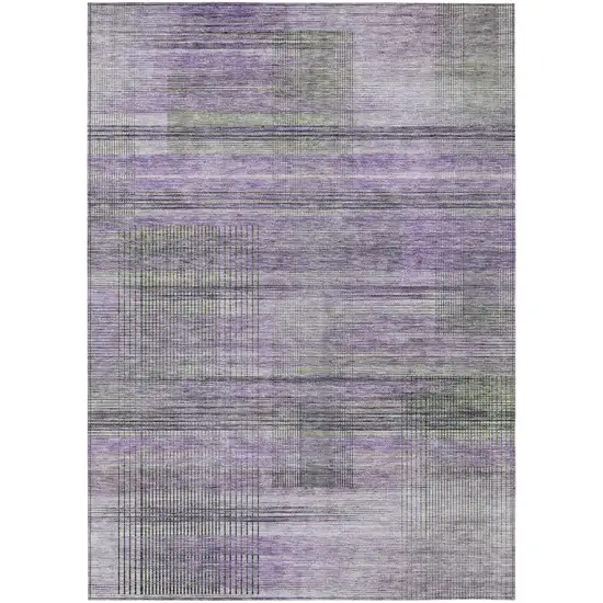 Purple Lavender And Gray Striped Washable Indoor Outdoor Area Rug Photo 2