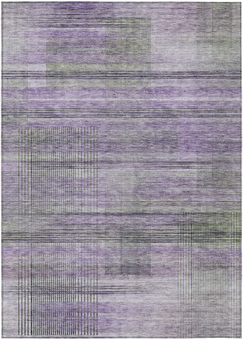 Purple Lavender And Gray Striped Washable Indoor Outdoor Area Rug Photo 2