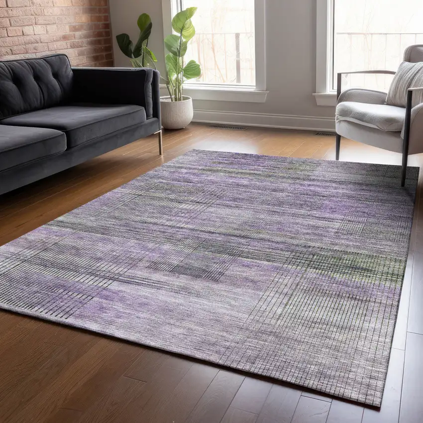 Purple Lavender And Gray Striped Washable Indoor Outdoor Area Rug Photo 8