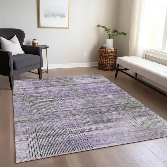 Purple Lavender And Gray Striped Washable Indoor Outdoor Area Rug Photo 9