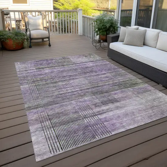 Purple Lavender And Gray Striped Washable Indoor Outdoor Area Rug Photo 9
