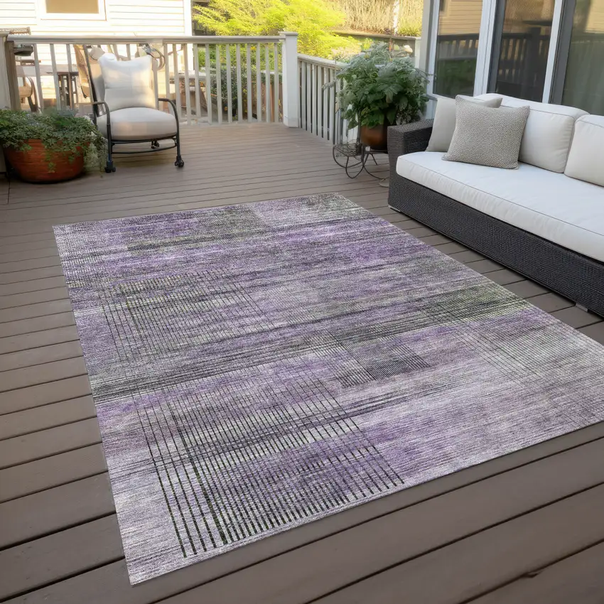 Purple Lavender And Gray Striped Washable Indoor Outdoor Area Rug Photo 9