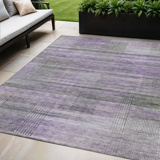 Purple Lavender And Gray Striped Washable Indoor Outdoor Area Rug Photo 1