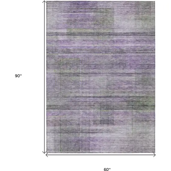 Purple Lavender And Gray Striped Washable Indoor Outdoor Area Rug Photo 3