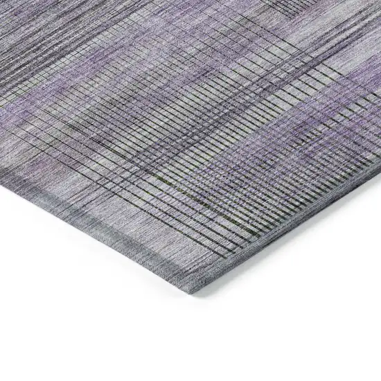 Purple Lavender And Gray Striped Washable Indoor Outdoor Area Rug Photo 5