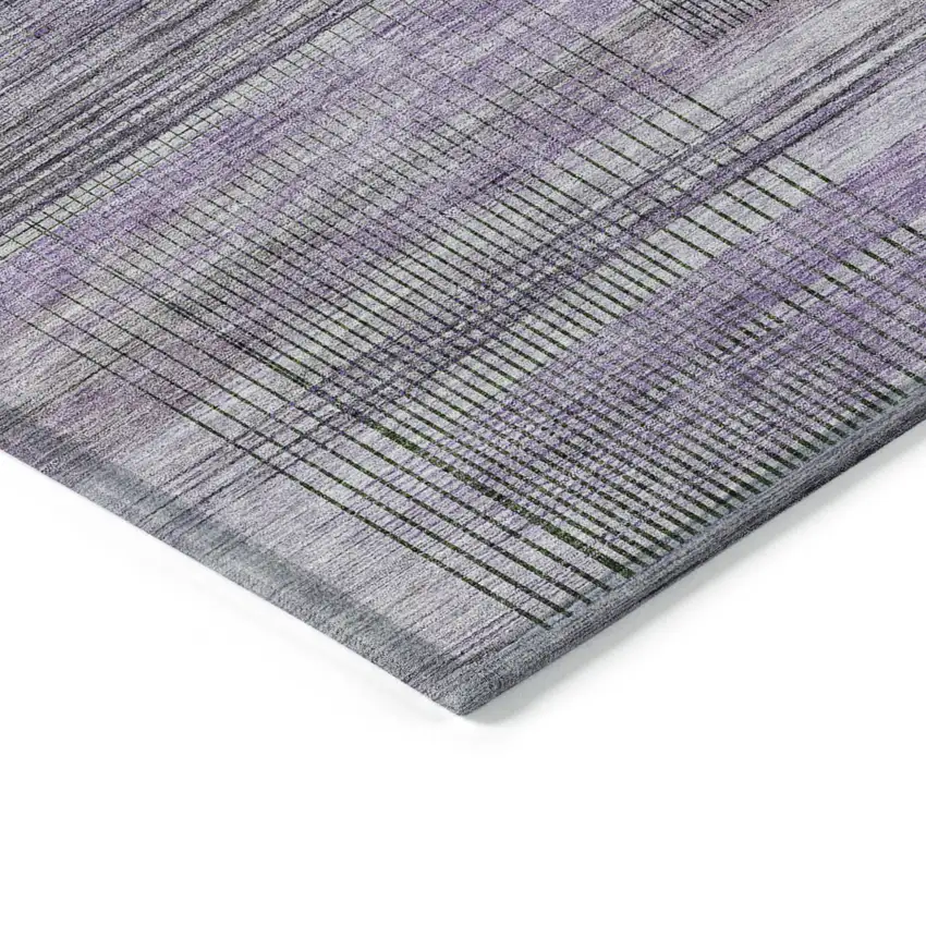 Purple Lavender And Gray Striped Washable Indoor Outdoor Area Rug Photo 5