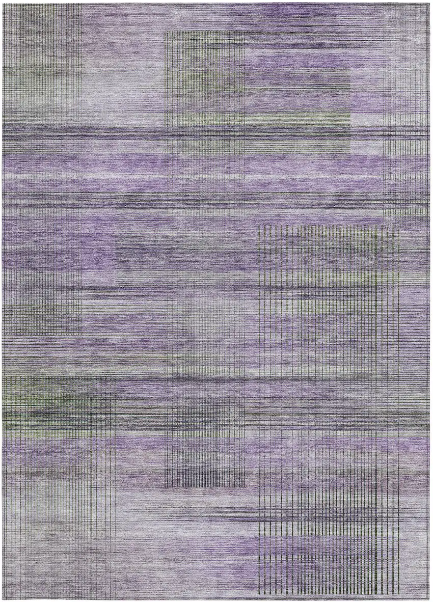 Purple Lavender And Gray Striped Washable Indoor Outdoor Area Rug Photo 7