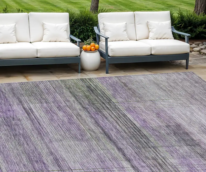 Purple Lavender And Gray Striped Washable Indoor Outdoor Area Rug Photo 1
