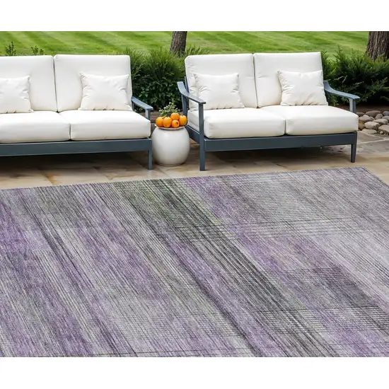 Purple Lavender And Gray Striped Washable Indoor Outdoor Area Rug Photo 1