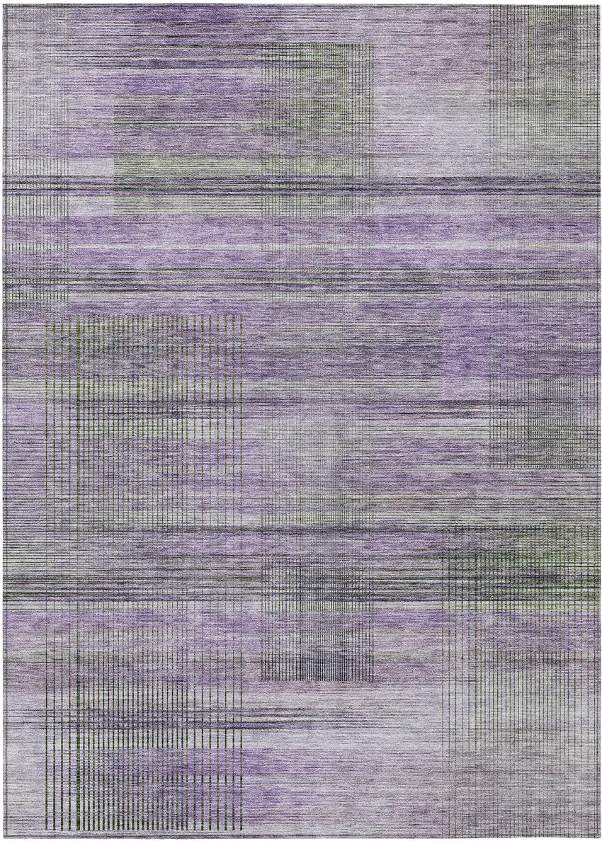 Purple Lavender And Gray Striped Washable Indoor Outdoor Area Rug Photo 2