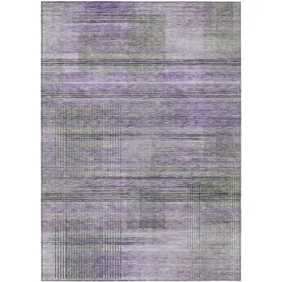 Purple Lavender And Gray Striped Washable Indoor Outdoor Area Rug Photo 2