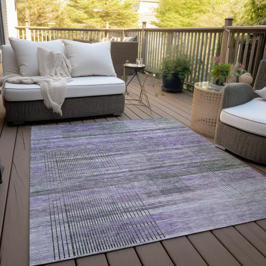 Purple Lavender And Gray Striped Washable Indoor Outdoor Area Rug Photo 8