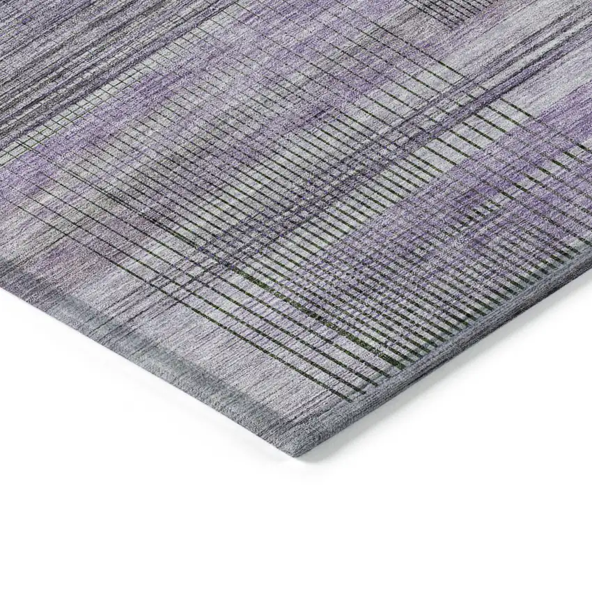 Purple Lavender And Gray Striped Washable Indoor Outdoor Area Rug Photo 5