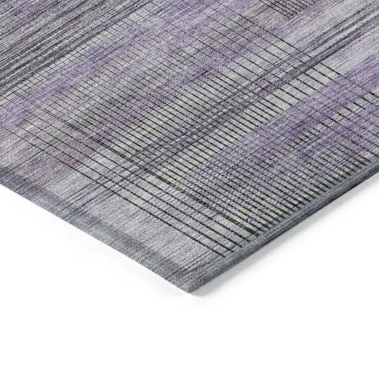 Purple Lavender And Gray Striped Washable Indoor Outdoor Area Rug Photo 5
