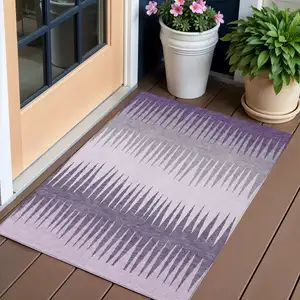 Photo of Purple Lavender And Gray Striped Washable Indoor Outdoor Area Rug
