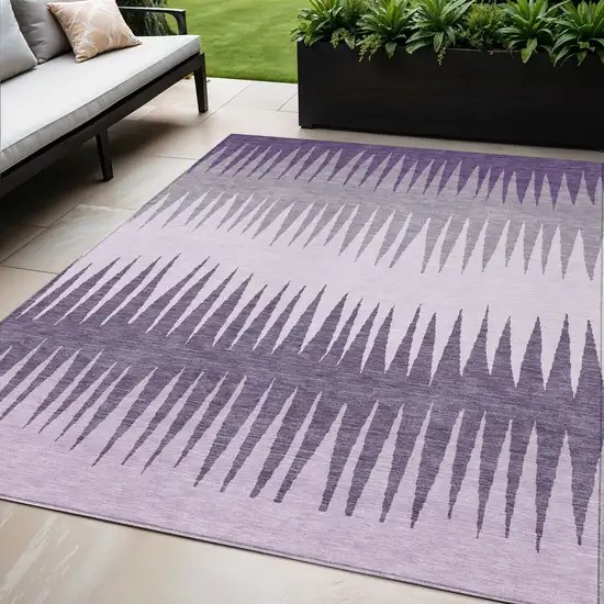 Purple Lavender And Gray Striped Washable Indoor Outdoor Area Rug Photo 1