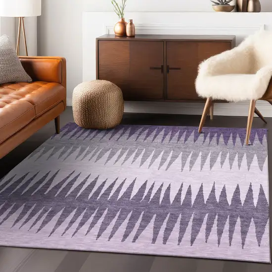 Purple Lavender And Gray Striped Washable Indoor Outdoor Area Rug Photo 8