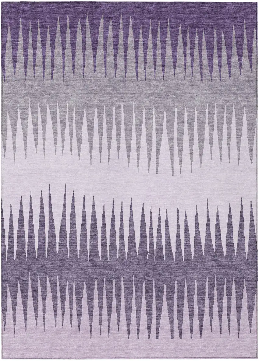 Purple Lavender And Gray Striped Washable Indoor Outdoor Area Rug Photo 2