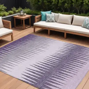 Photo of Purple Lavender And Gray Striped Washable Indoor Outdoor Area Rug