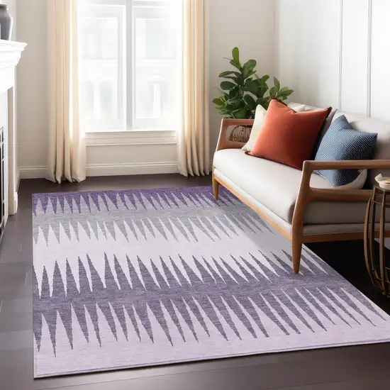 Purple Lavender And Gray Striped Washable Indoor Outdoor Area Rug Photo 9