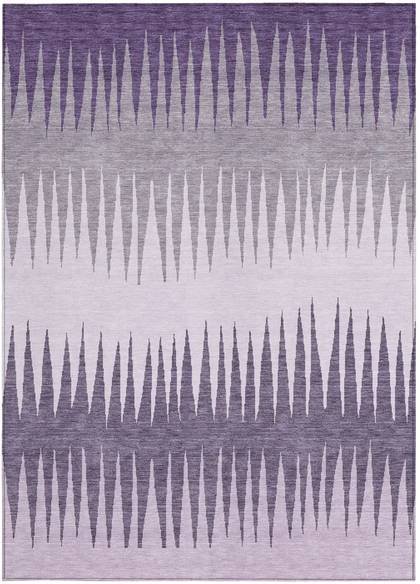Purple Lavender And Gray Striped Washable Indoor Outdoor Area Rug Photo 6