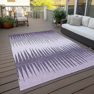 Photo of Purple Lavender And Gray Striped Washable Indoor Outdoor Area Rug
