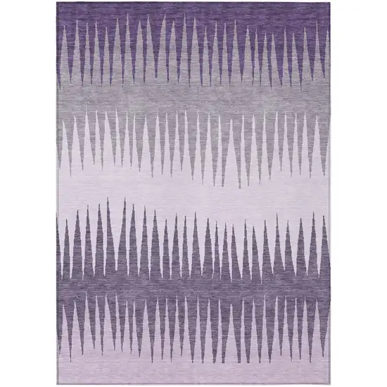 Purple Lavender And Gray Striped Washable Indoor Outdoor Area Rug Photo 2