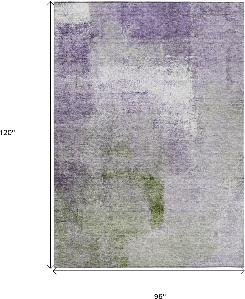 Purple Lavender And Green Abstract Washable Indoor Outdoor Area Rug Photo 3