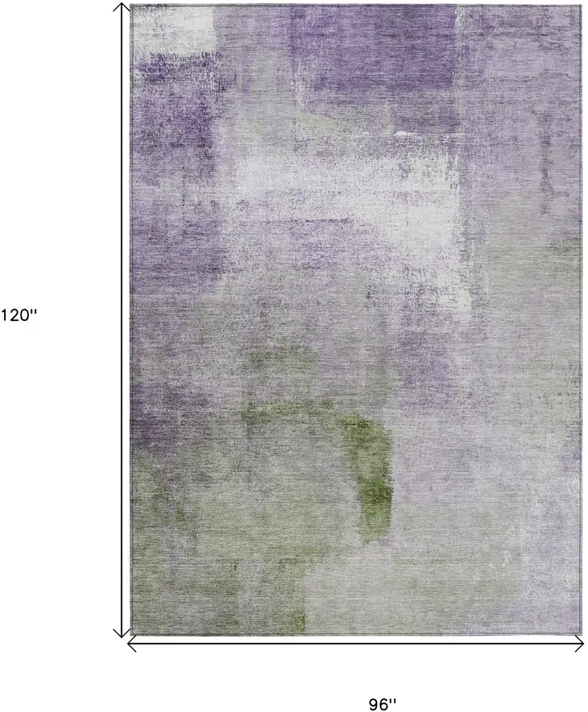 Purple Lavender And Green Abstract Washable Indoor Outdoor Area Rug Photo 3