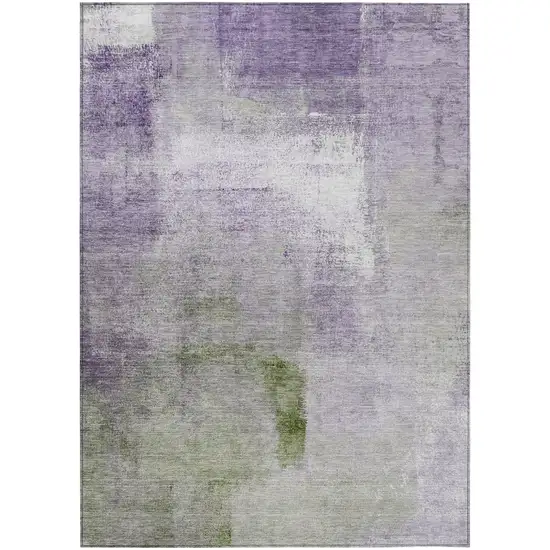 Purple Lavender And Green Abstract Washable Indoor Outdoor Area Rug Photo 2