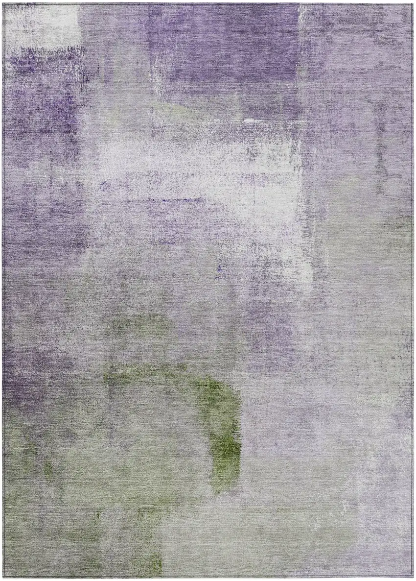Purple Lavender And Green Abstract Washable Indoor Outdoor Area Rug Photo 2