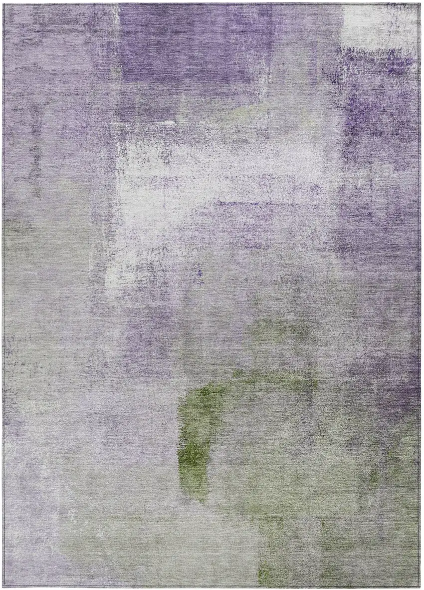 Purple Lavender And Green Abstract Washable Indoor Outdoor Area Rug Photo 7