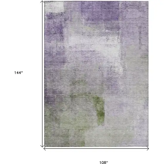 Purple Lavender And Green Abstract Washable Indoor Outdoor Area Rug Photo 3