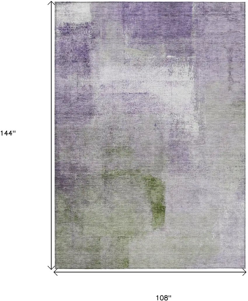 Purple Lavender And Green Abstract Washable Indoor Outdoor Area Rug Photo 3