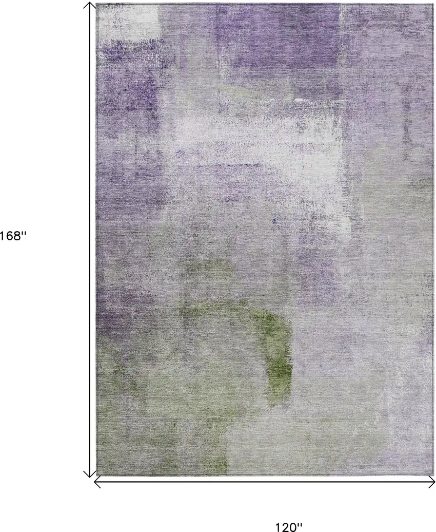 Purple Lavender And Green Abstract Washable Indoor Outdoor Area Rug Photo 3