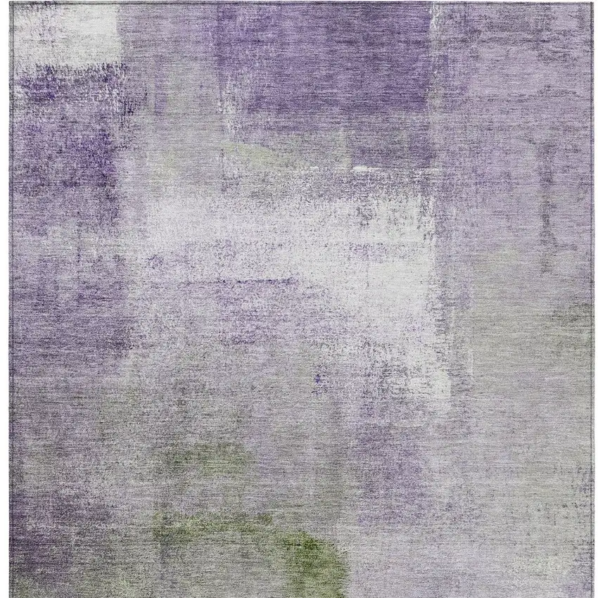 Purple Lavender And Green Abstract Washable Indoor Outdoor Area Rug Photo 6