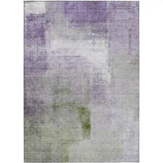 Purple Lavender And Green Abstract Washable Indoor Outdoor Area Rug Photo 2