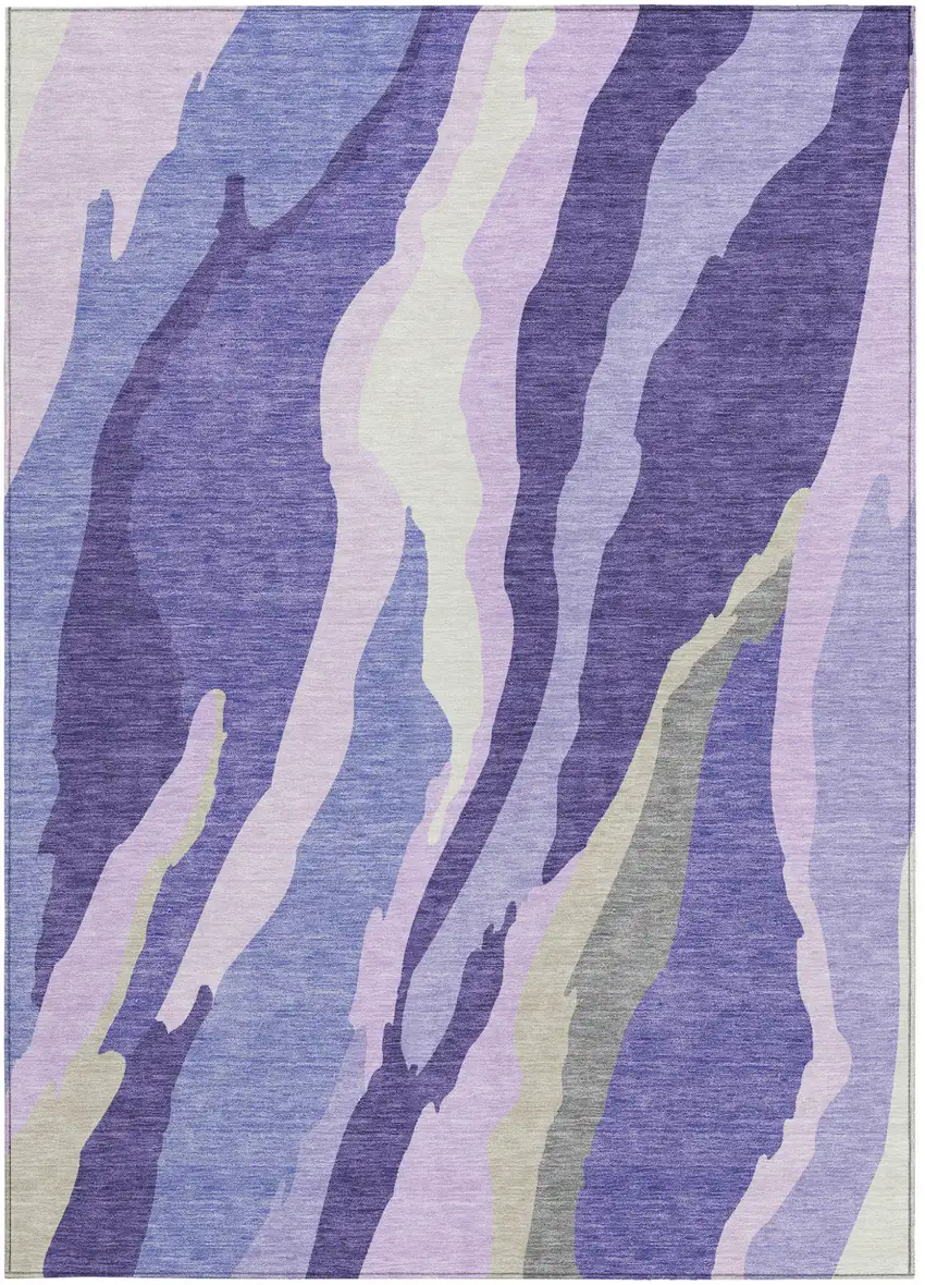 Purple Lavender And Ivory Abstract Washable Indoor Outdoor Area Rug Photo 7