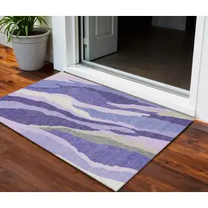 Photo of Purple Lavender And Ivory Abstract Washable Indoor Outdoor Area Rug