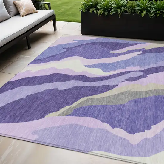 Purple Lavender And Ivory Abstract Washable Indoor Outdoor Area Rug Photo 1