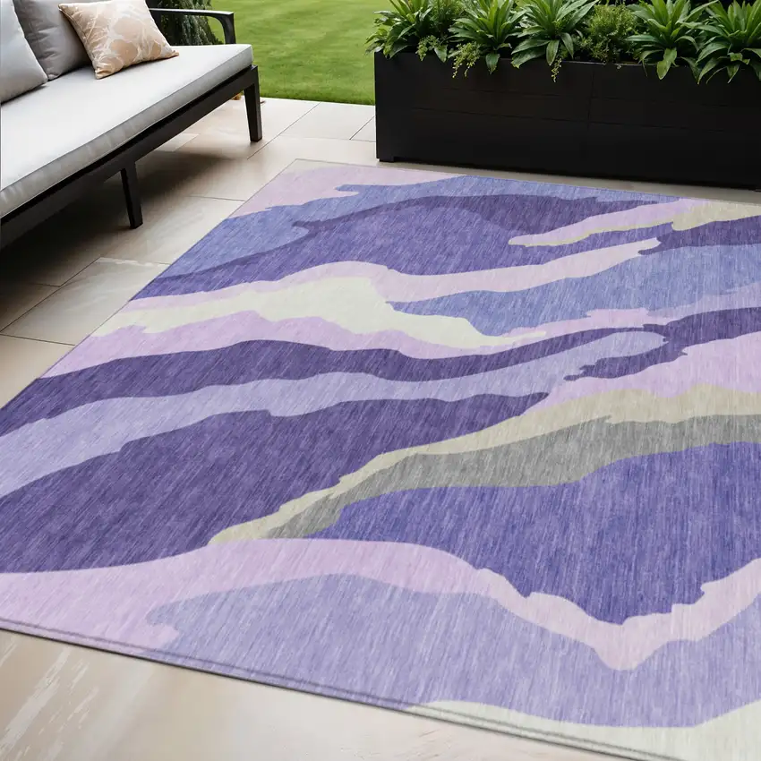 Purple Lavender And Ivory Abstract Washable Indoor Outdoor Area Rug Photo 1