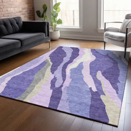 Purple Lavender And Ivory Abstract Washable Indoor Outdoor Area Rug Photo 9
