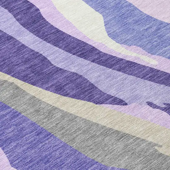 Purple Lavender And Ivory Abstract Washable Indoor Outdoor Area Rug Photo 5