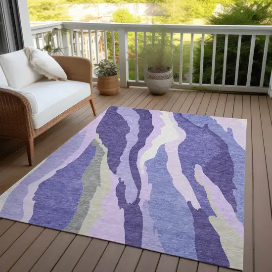 Purple Lavender And Ivory Abstract Washable Indoor Outdoor Area Rug Photo 8