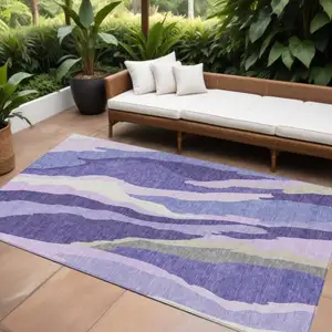 Photo of Purple Lavender And Ivory Abstract Washable Indoor Outdoor Area Rug