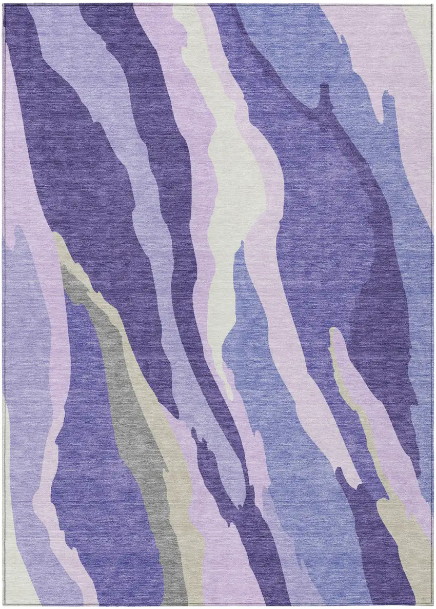 Purple Lavender And Ivory Abstract Washable Indoor Outdoor Area Rug Photo 2